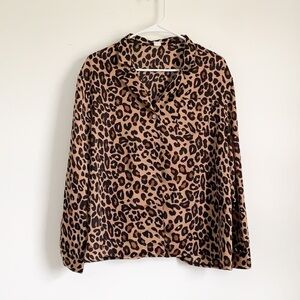Leopard Animal Print Silky Button Up Top Medium